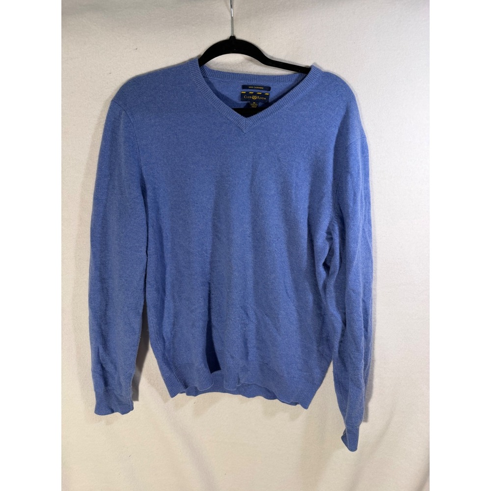 Club Room Mens Cashmere V-Neck Sweater Light Blue 2-Ply Knit Size Medium